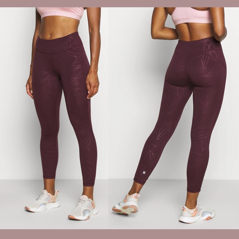 NWT Sweaty Betty [ 8-10 US ] All Day Embossed Leggings in Plum‎ Red Floral